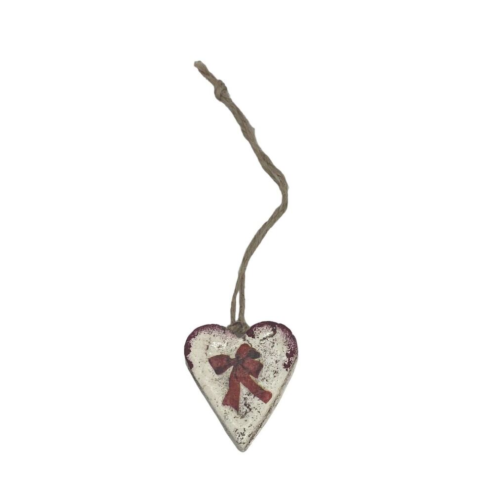 Handcrafted Retro Heart Christmas Salt Dough Ornament Red Bow Design Ukraine